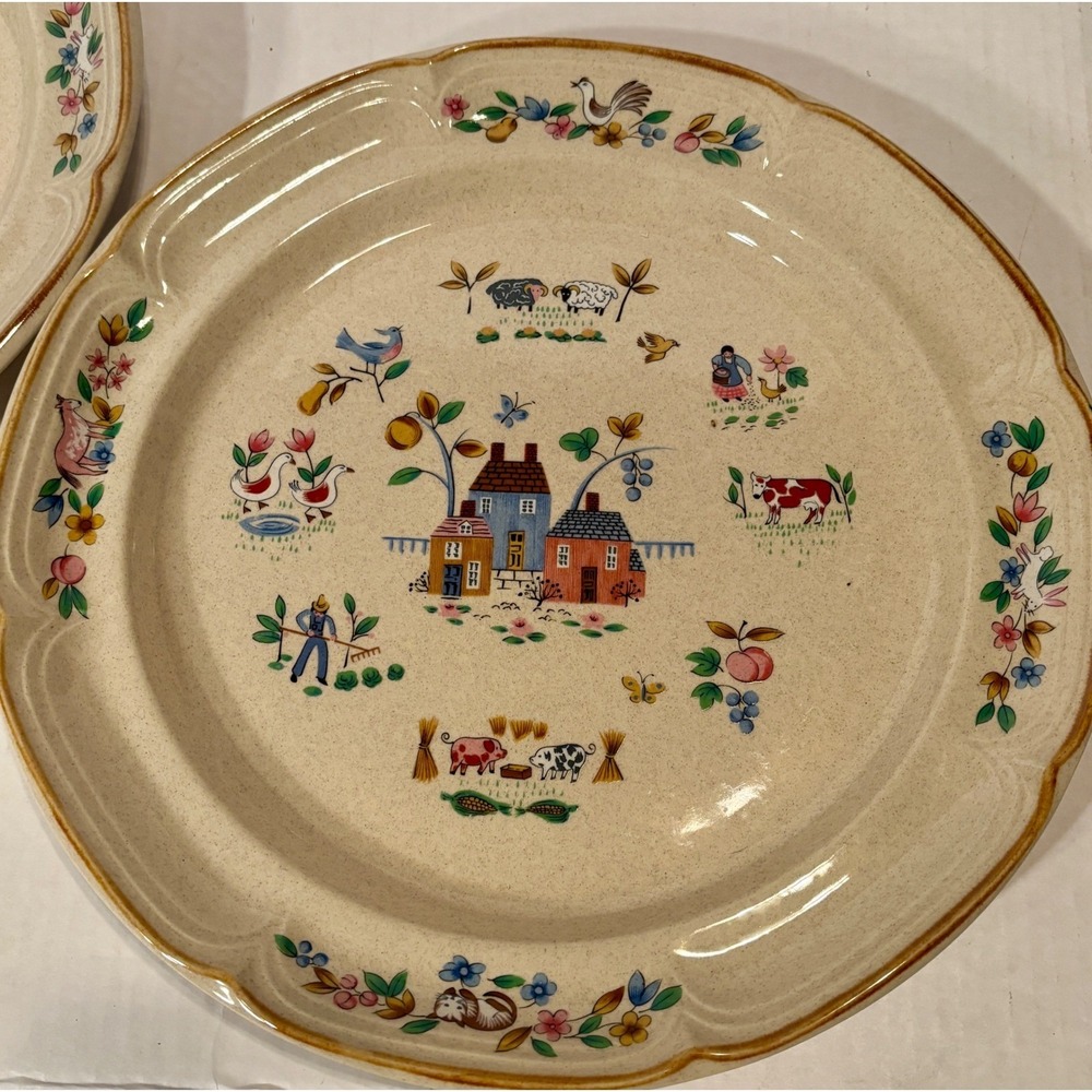 International Heartland Japan Stoneware Serving Set 2 Plates Bowl Folk Art